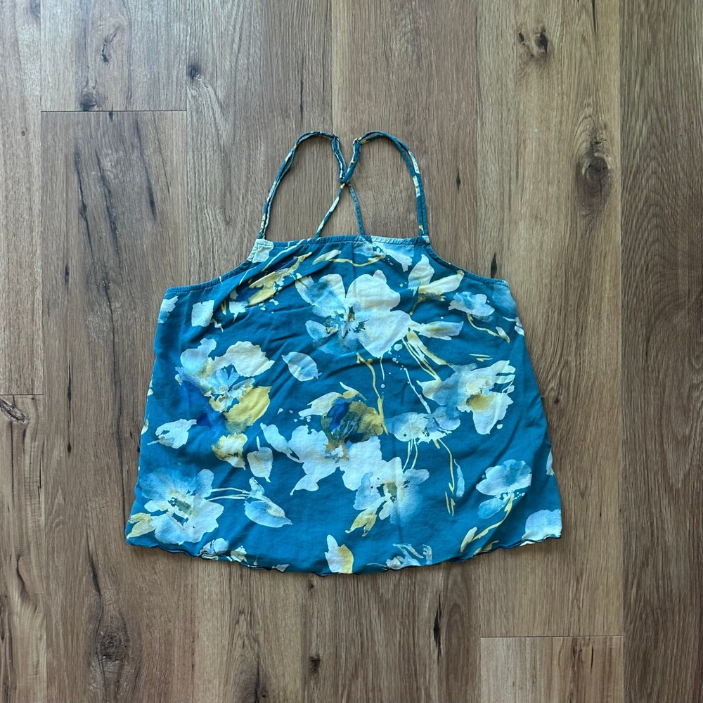 Stars Above Simply Cool Teal Floral Cami Sleep Tank Top Adjustable Straps Size M